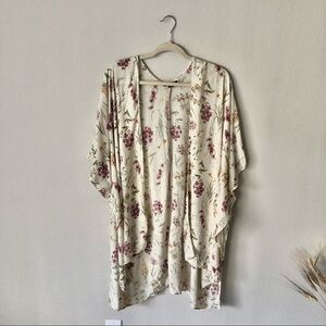 American Eagle Outfitters Cream Floral Open-Front Kimono